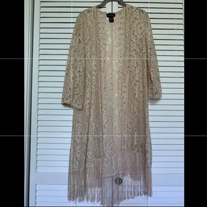 Long Beige Lace Kimono